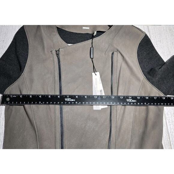 ELIE TAHARI $898 JOPLIN Genuine Lamb Leather MerinoWool Asymmetric Moto Jacket M - Picture 9 of 14